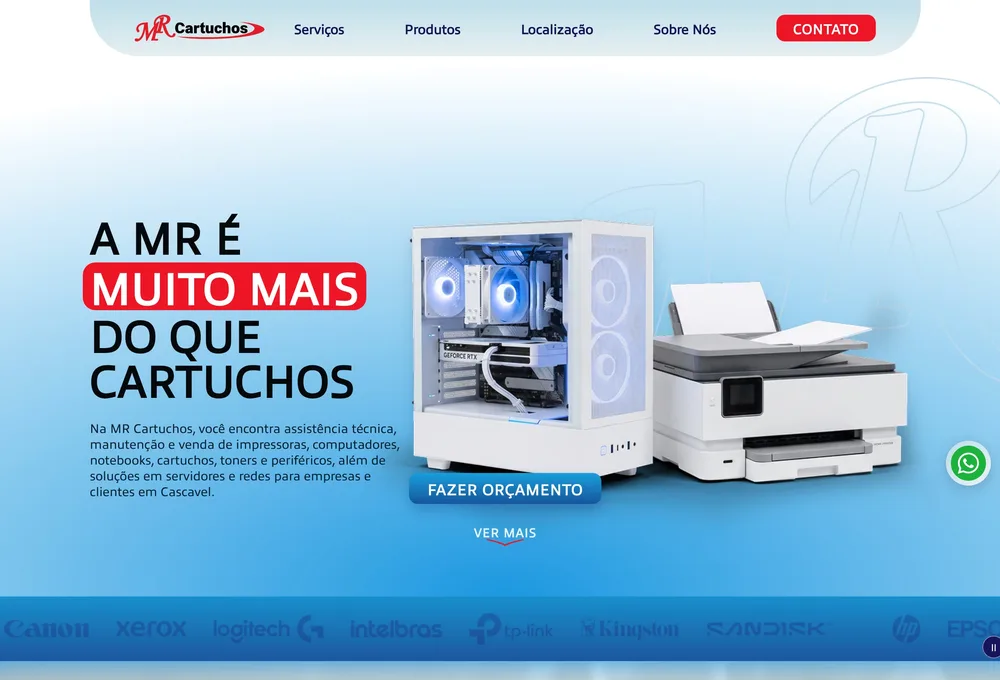 Site da MR Cartuchos desenvolvido pela Commita, com identidade azul e vermelha